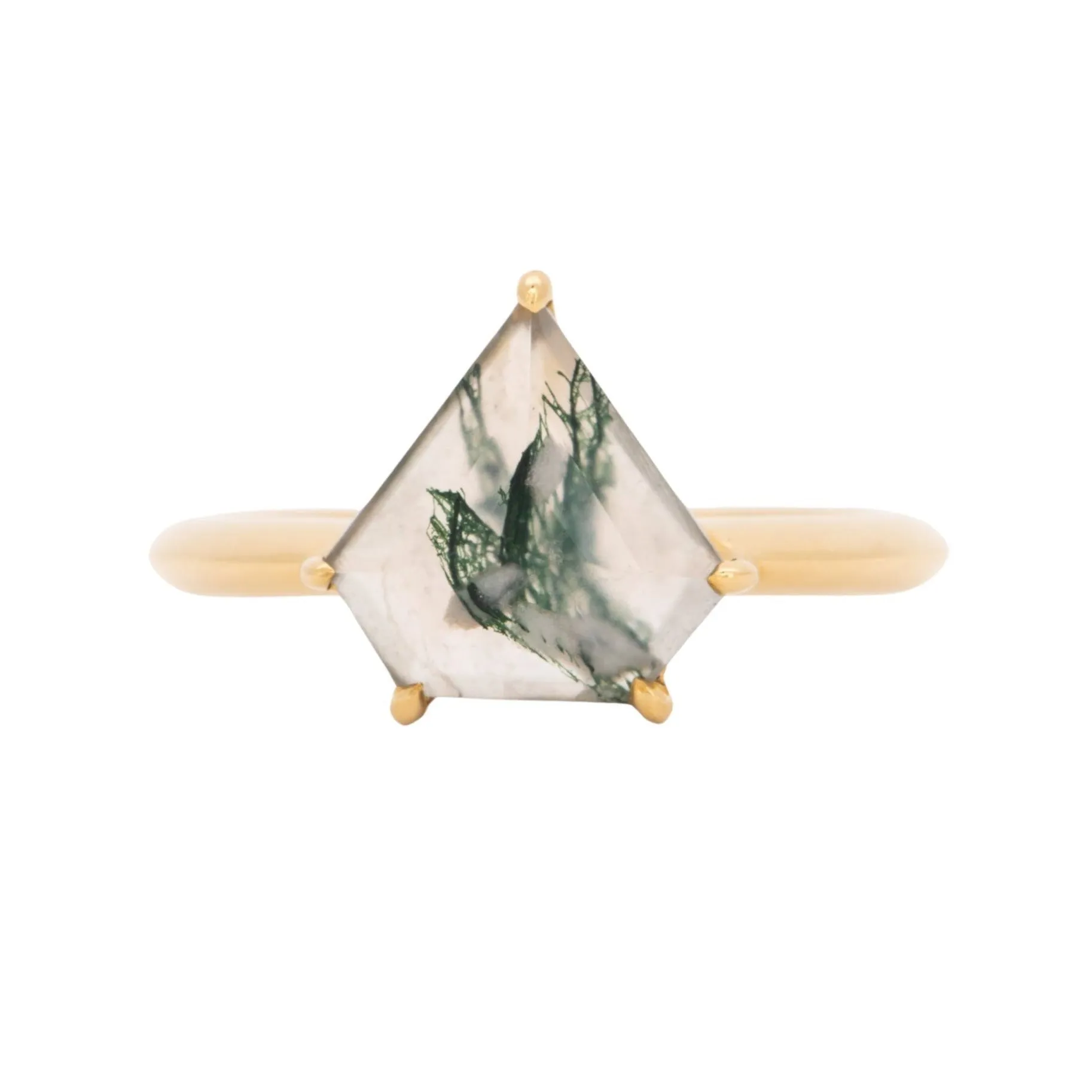 1.75ct Shield-Shape Moss Agate 14K Yellow Gold Engagement Ring R6246