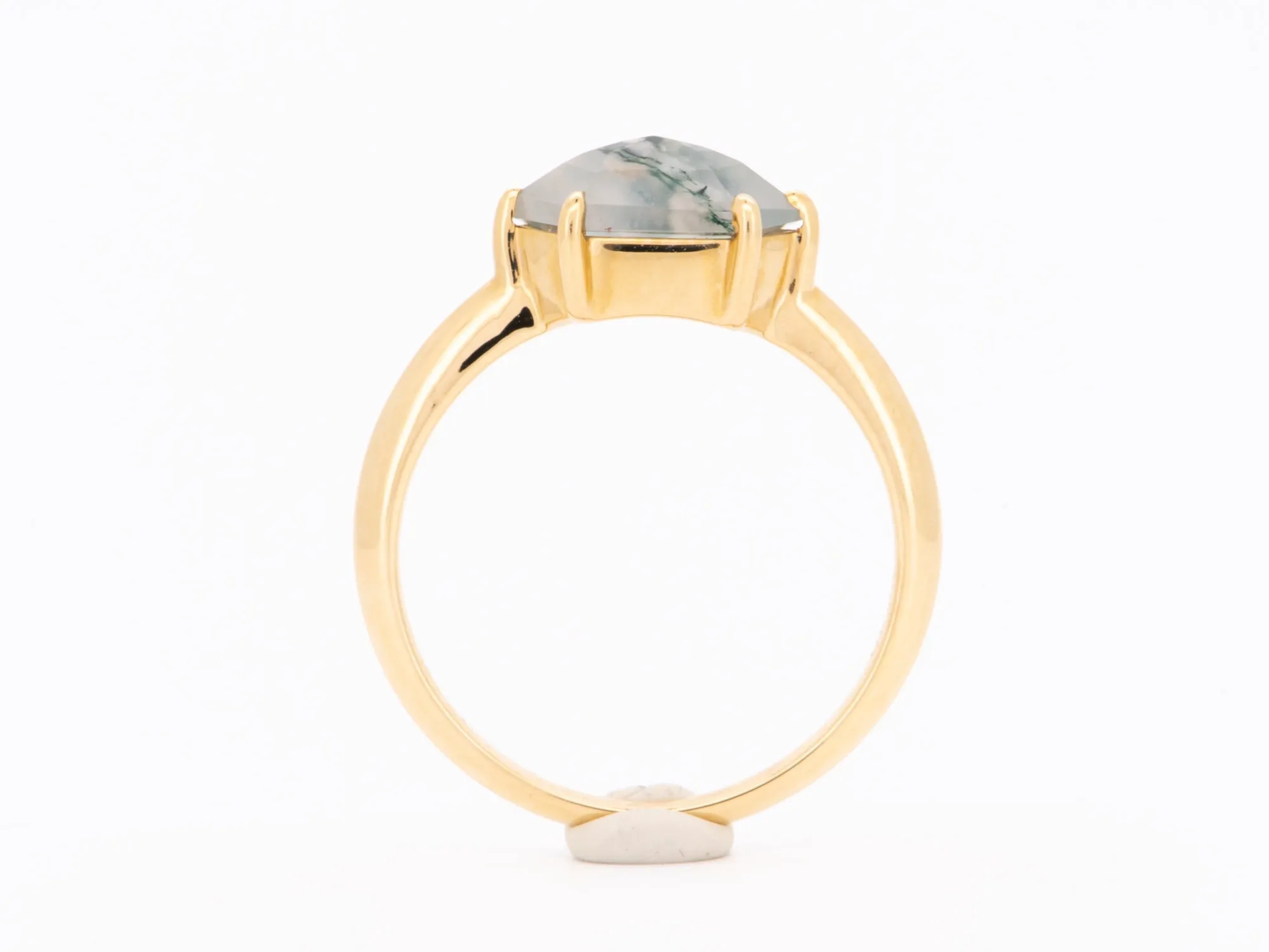 1.75ct Shield-Shape Moss Agate 14K Yellow Gold Engagement Ring R6246