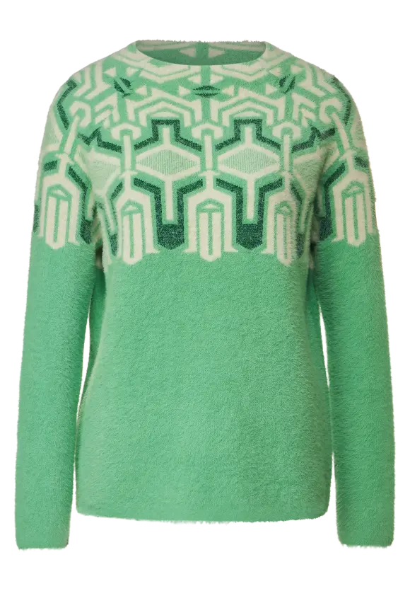 302485- Green Feather Yarn Jumper- Street One