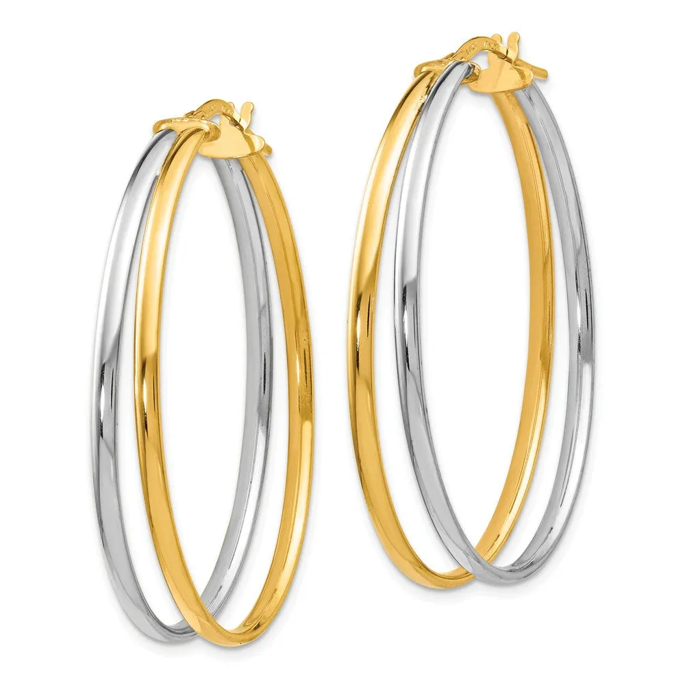 43mm (1 5/8 Inch) 14k Yellow Gold & White Rhodium Double Oval Hoops