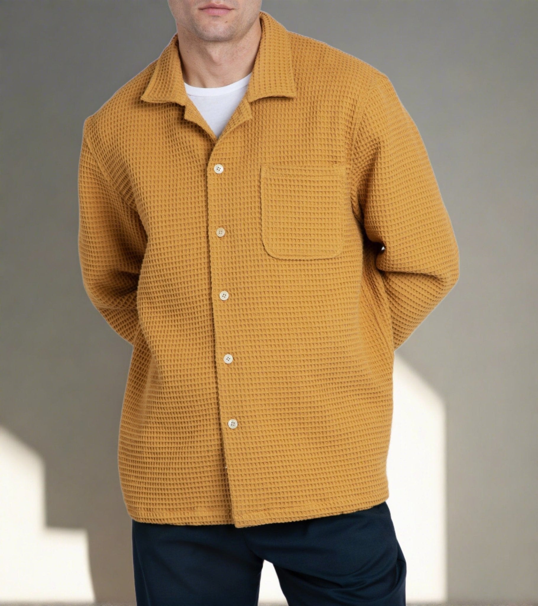 A Kind of Guise Atrato Cotton Waffle Overshirt: Ginger