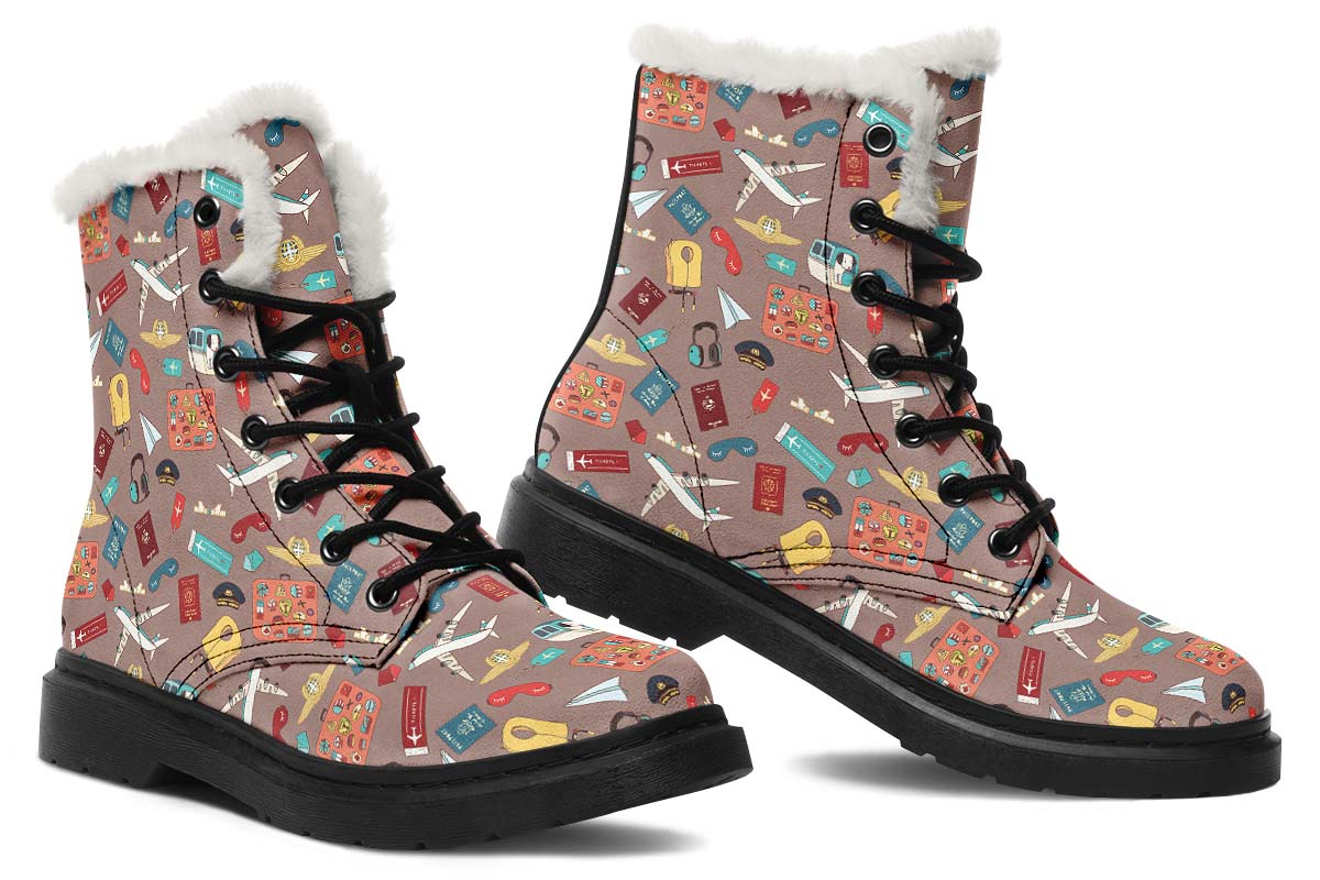 Airplane Travel Icons Winter Boots