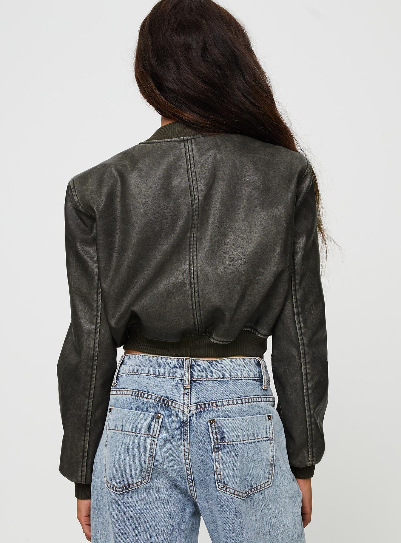 Allure Faux Leather Bomber Jacket Charcoal