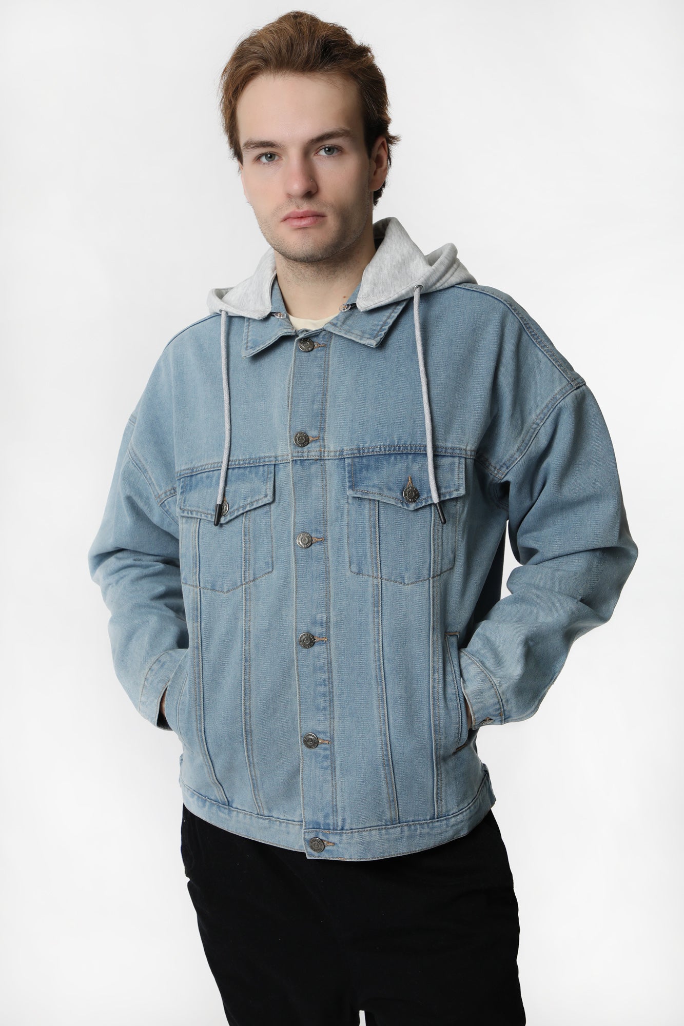 Amnesia Mens Hooded Denim Jacket