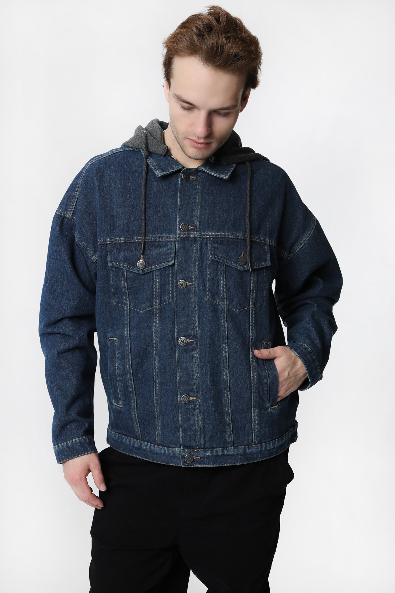 Amnesia Mens Hooded Denim Jacket