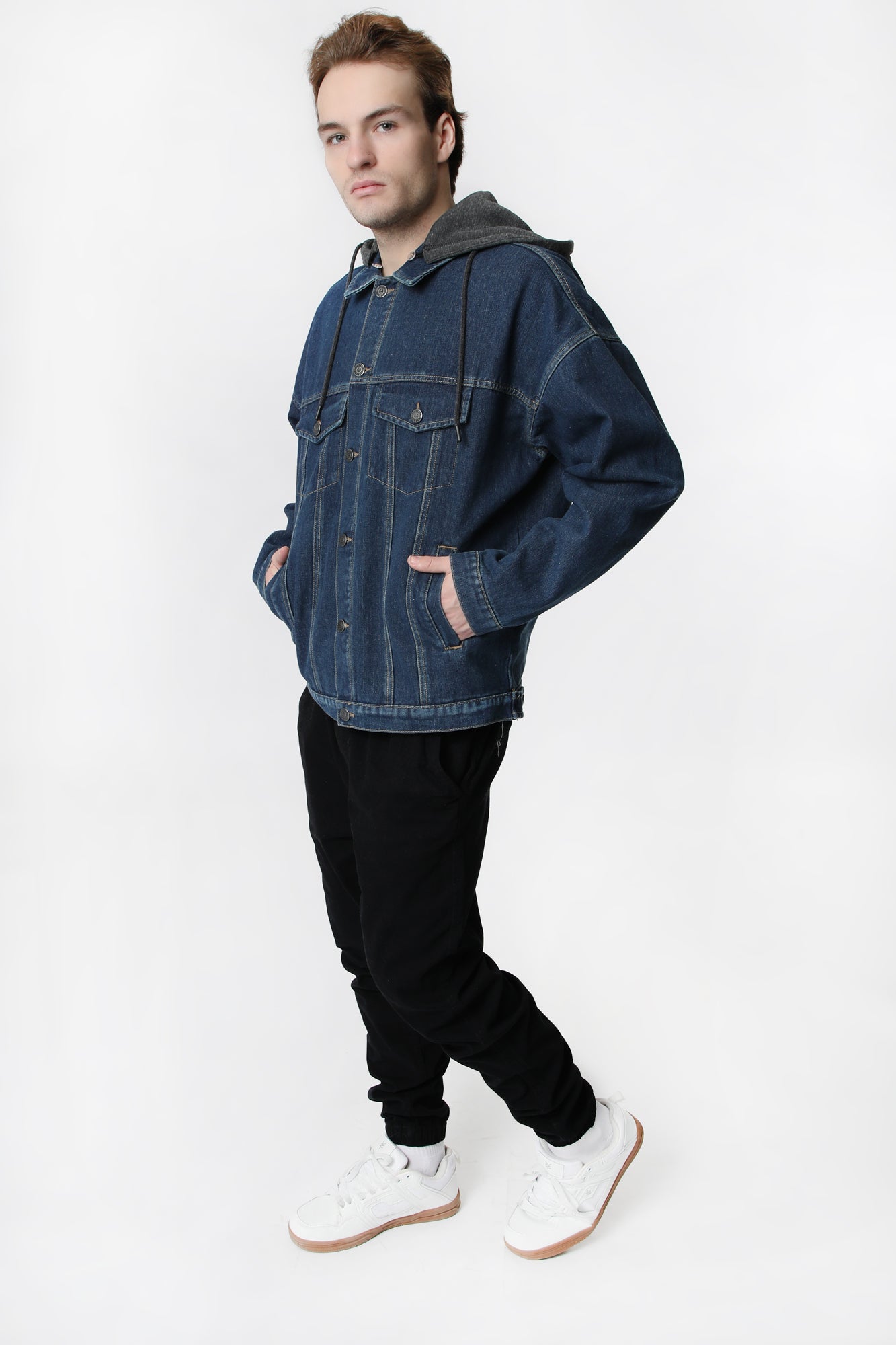 Amnesia Mens Hooded Denim Jacket