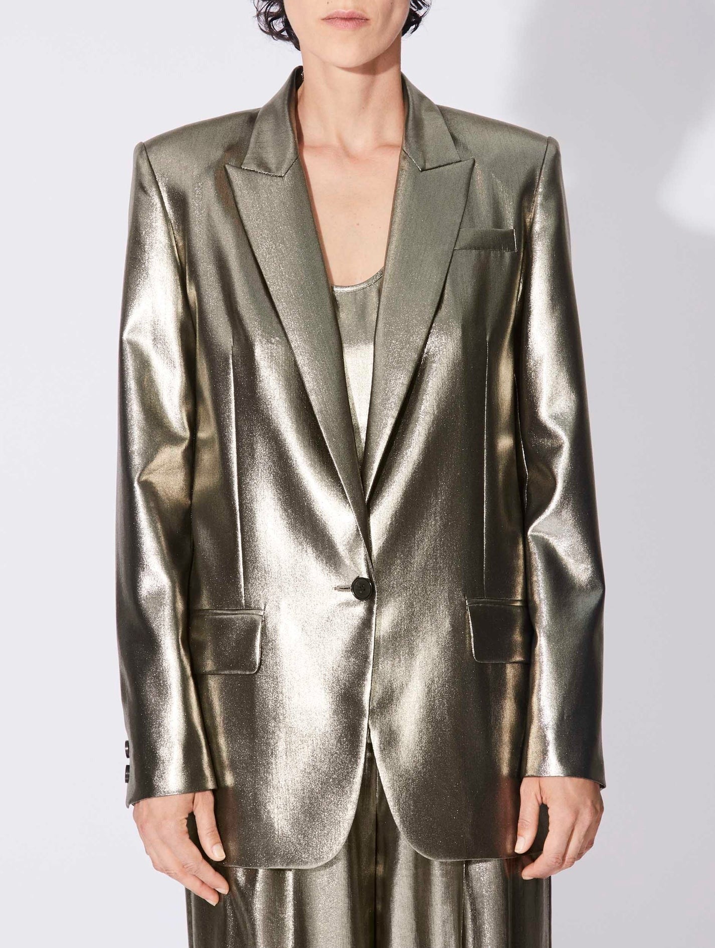 Barbara Bui Lamé Boyfriend Suit Jacket in Platinum