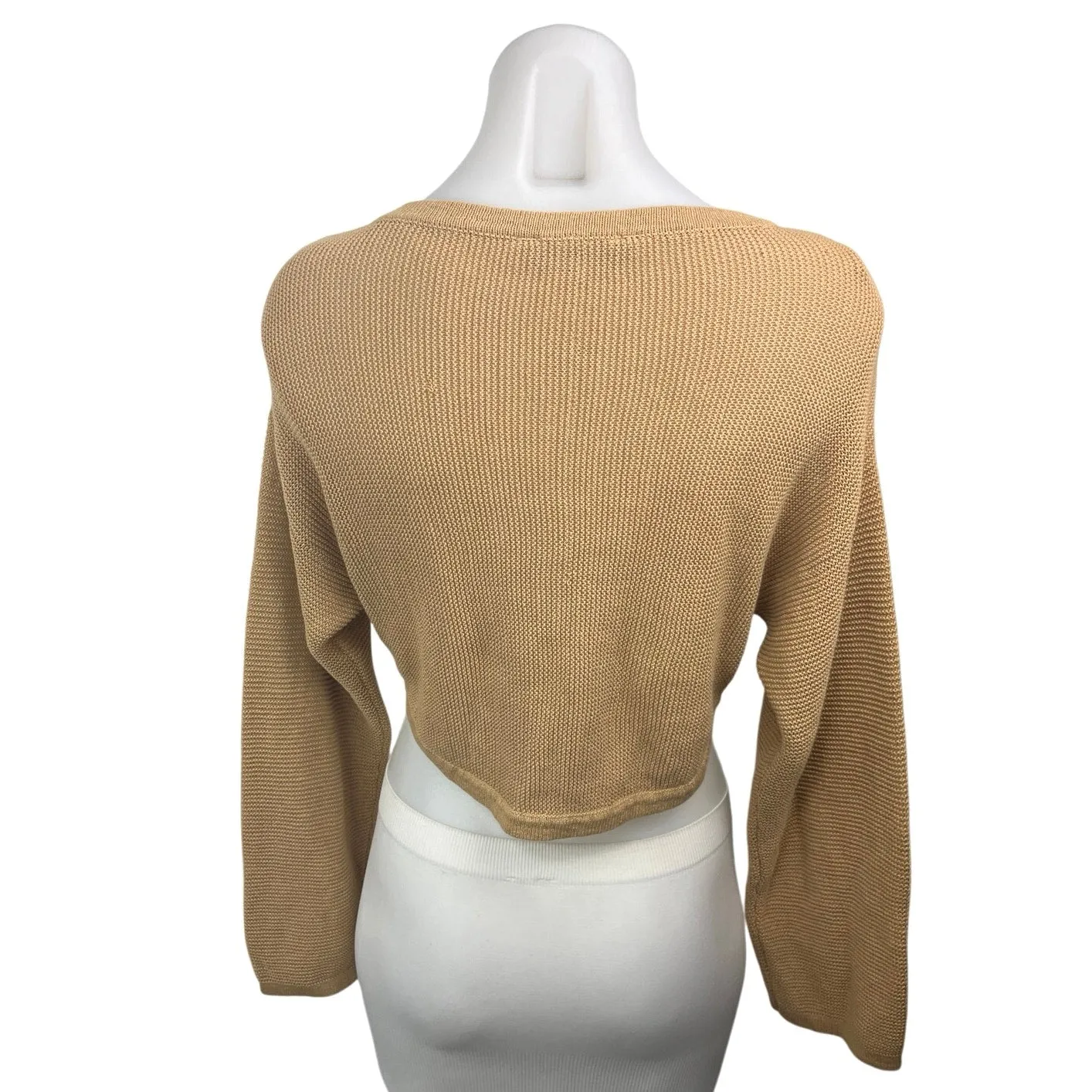 BCBGMaxazria Tan Boat Neck Ribbed Knit Pullover Crop Sweater Top Size S