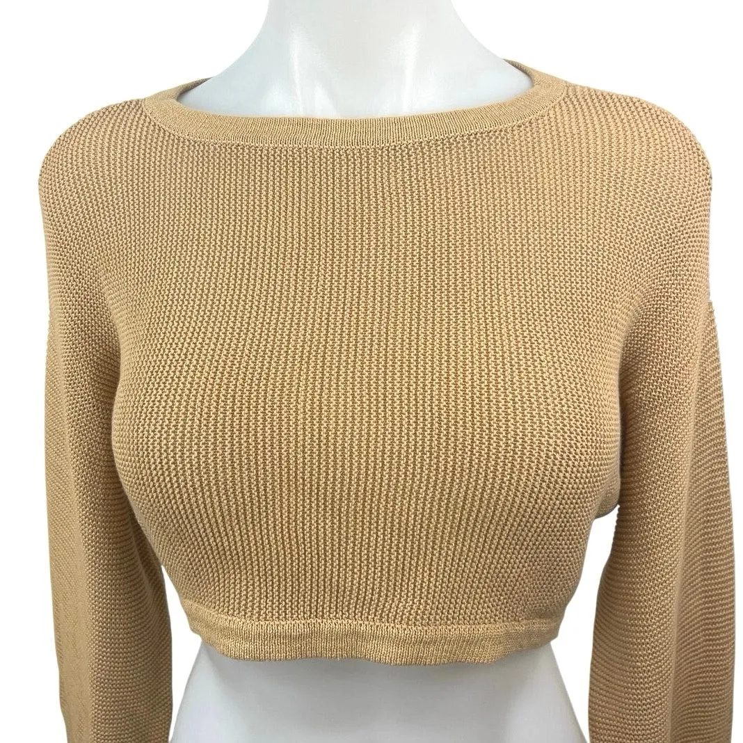 BCBGMaxazria Tan Boat Neck Ribbed Knit Pullover Crop Sweater Top Size S