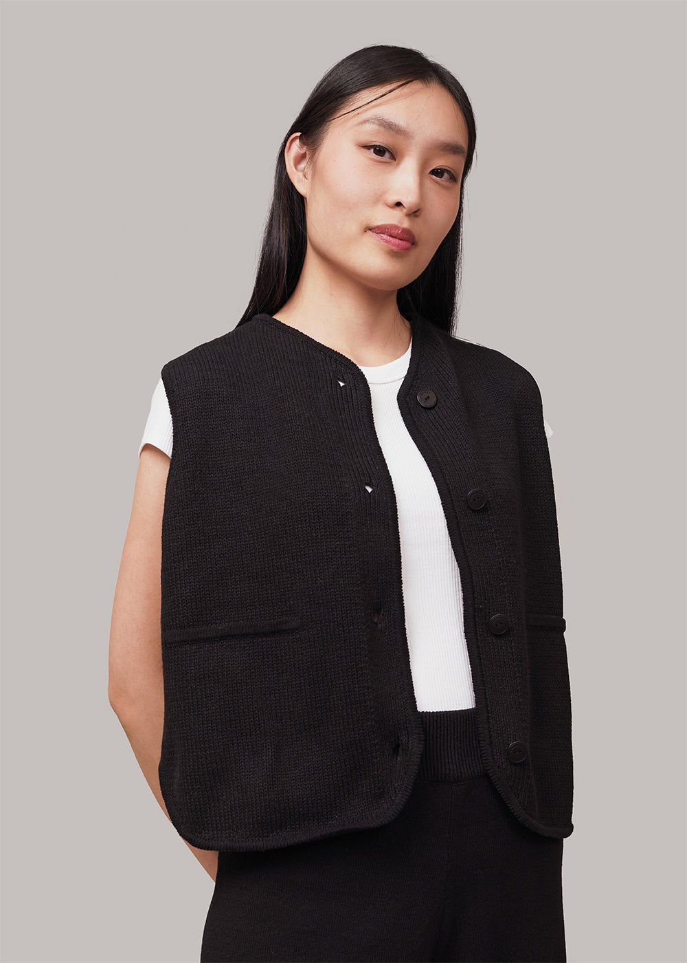 Black Boxy Cotton Waistcoat