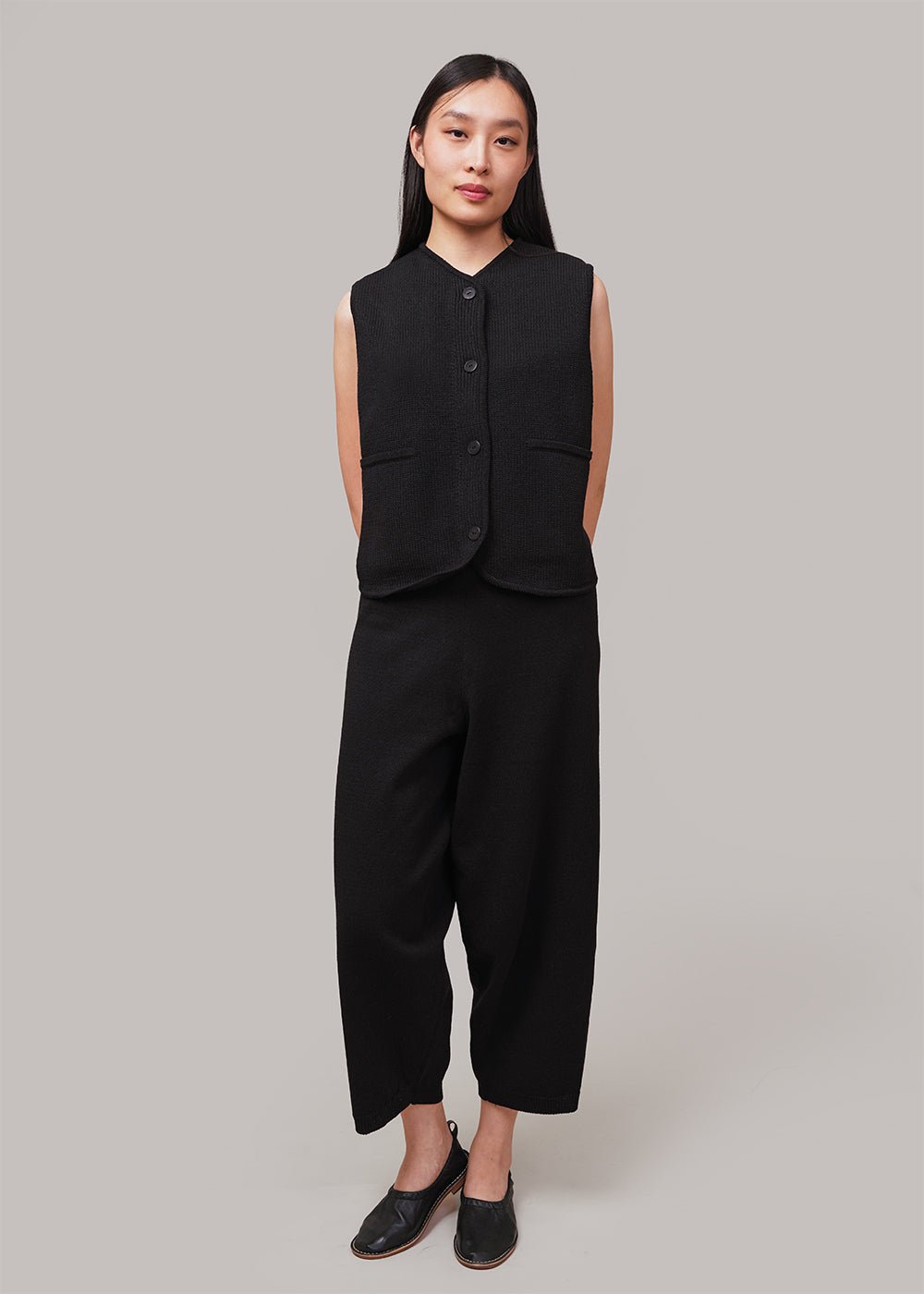 Black Boxy Cotton Waistcoat