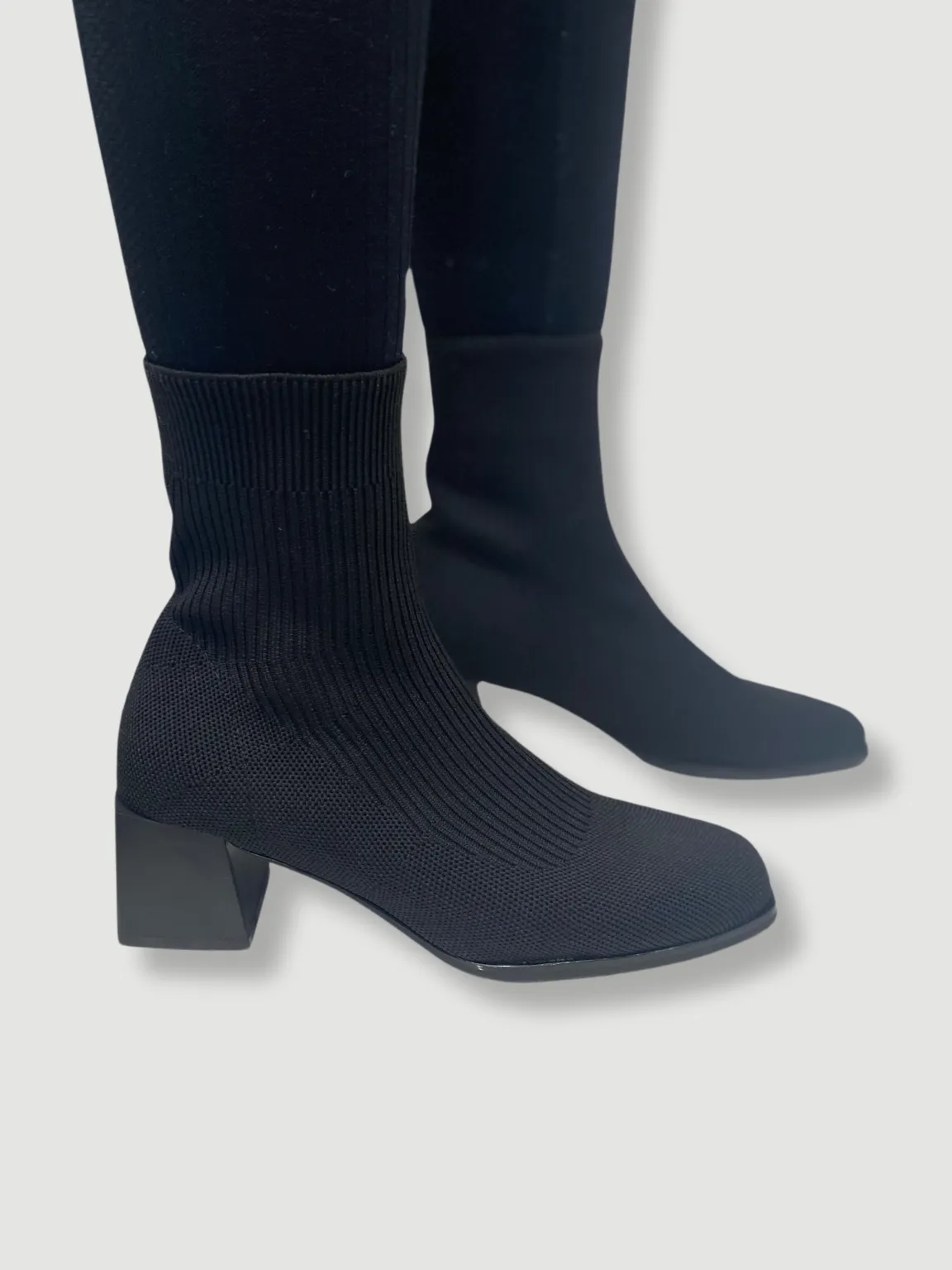 Black Ribbed Heeled Sock Boots