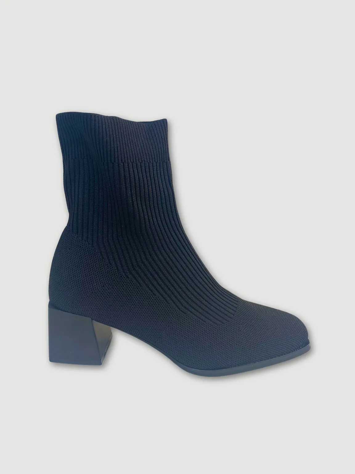 Black Ribbed Heeled Sock Boots