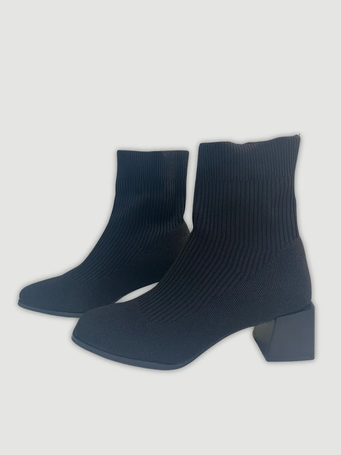 Black Ribbed Heeled Sock Boots