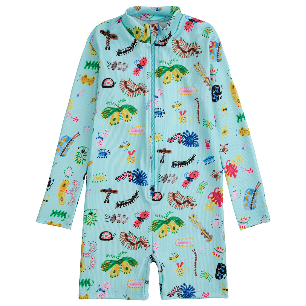 Bobo Choses Child Funny Insects All Over Swim Overall Aqua Blue