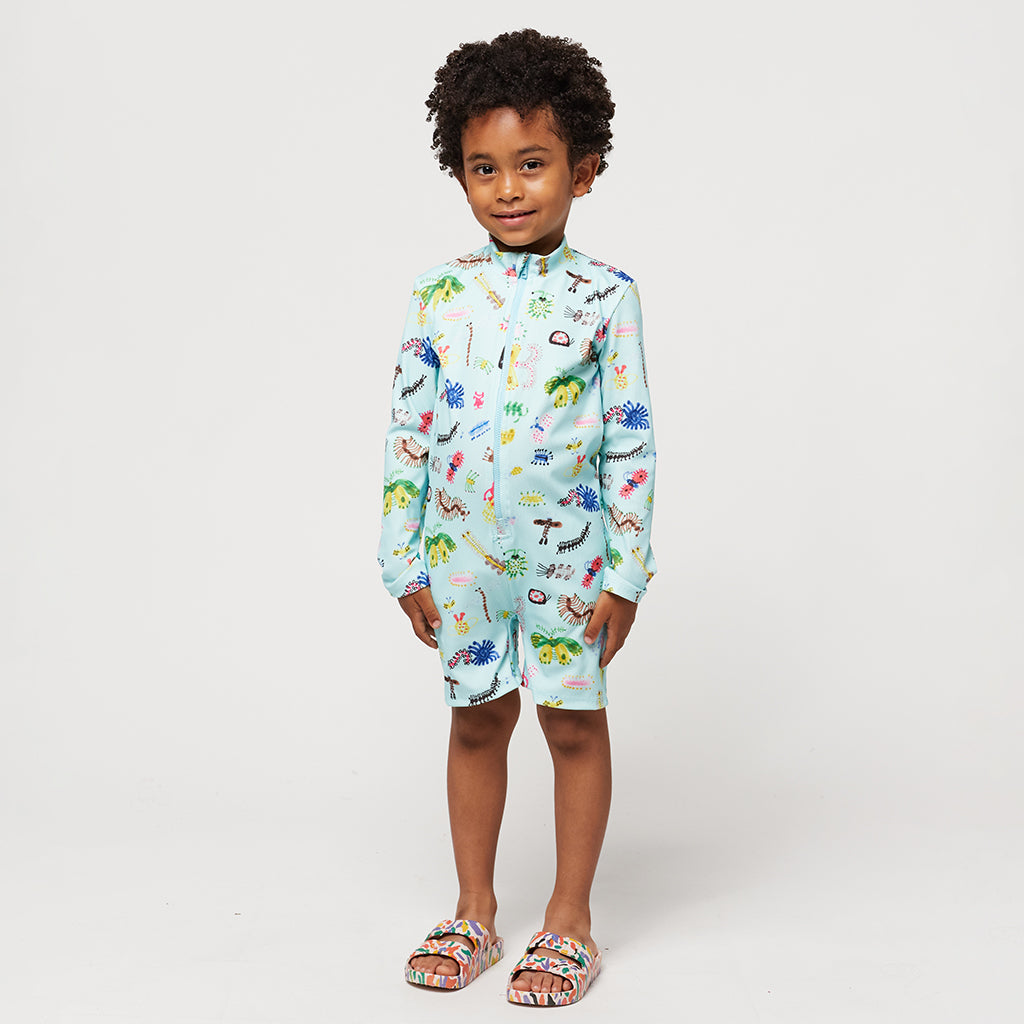 Bobo Choses Child Funny Insects All Over Swim Overall Aqua Blue