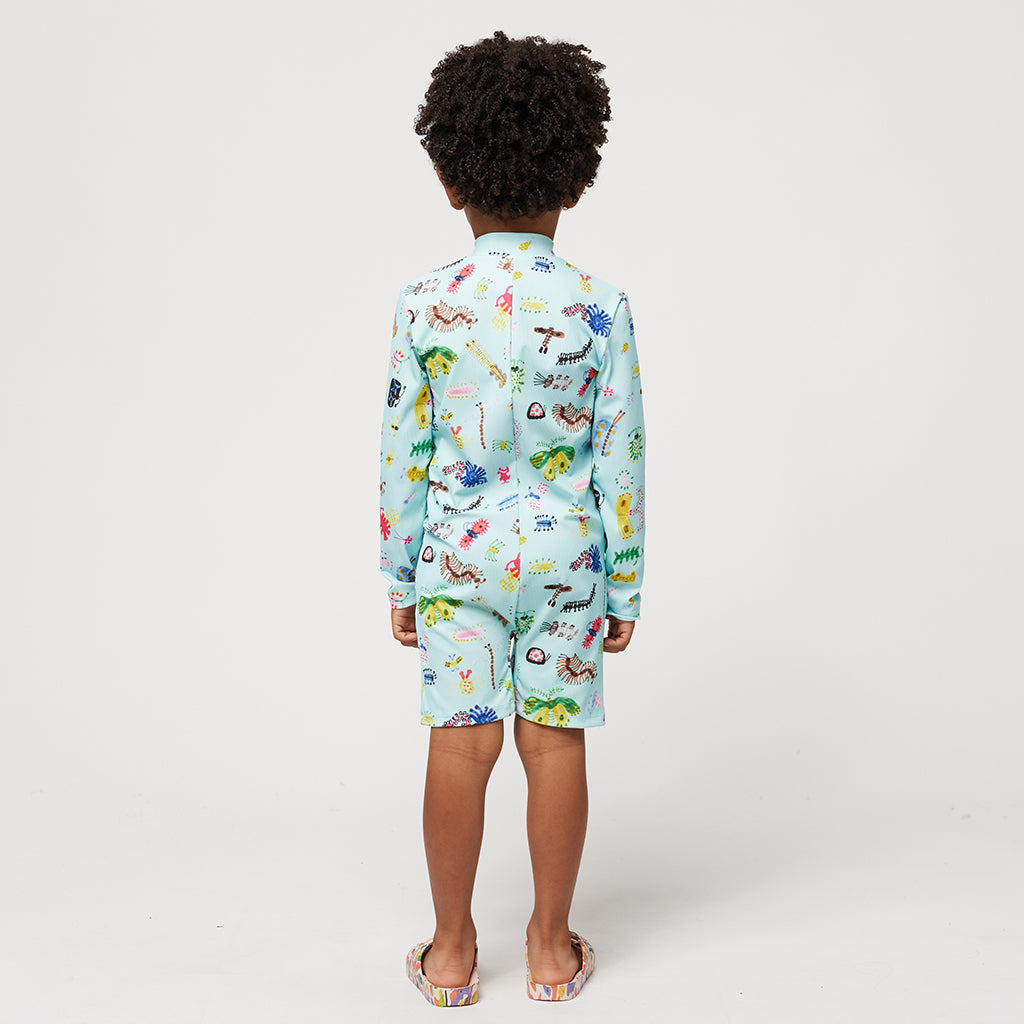 Bobo Choses Child Funny Insects All Over Swim Overall Aqua Blue