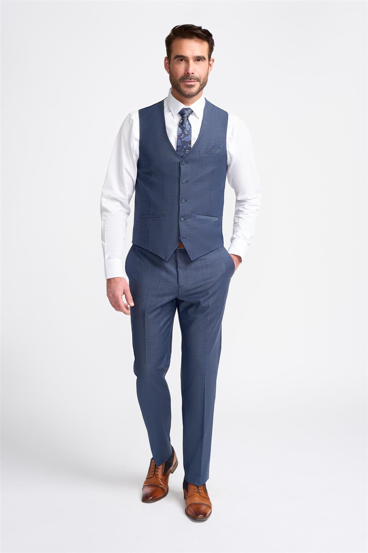 Bond Navy Check Waistcoat