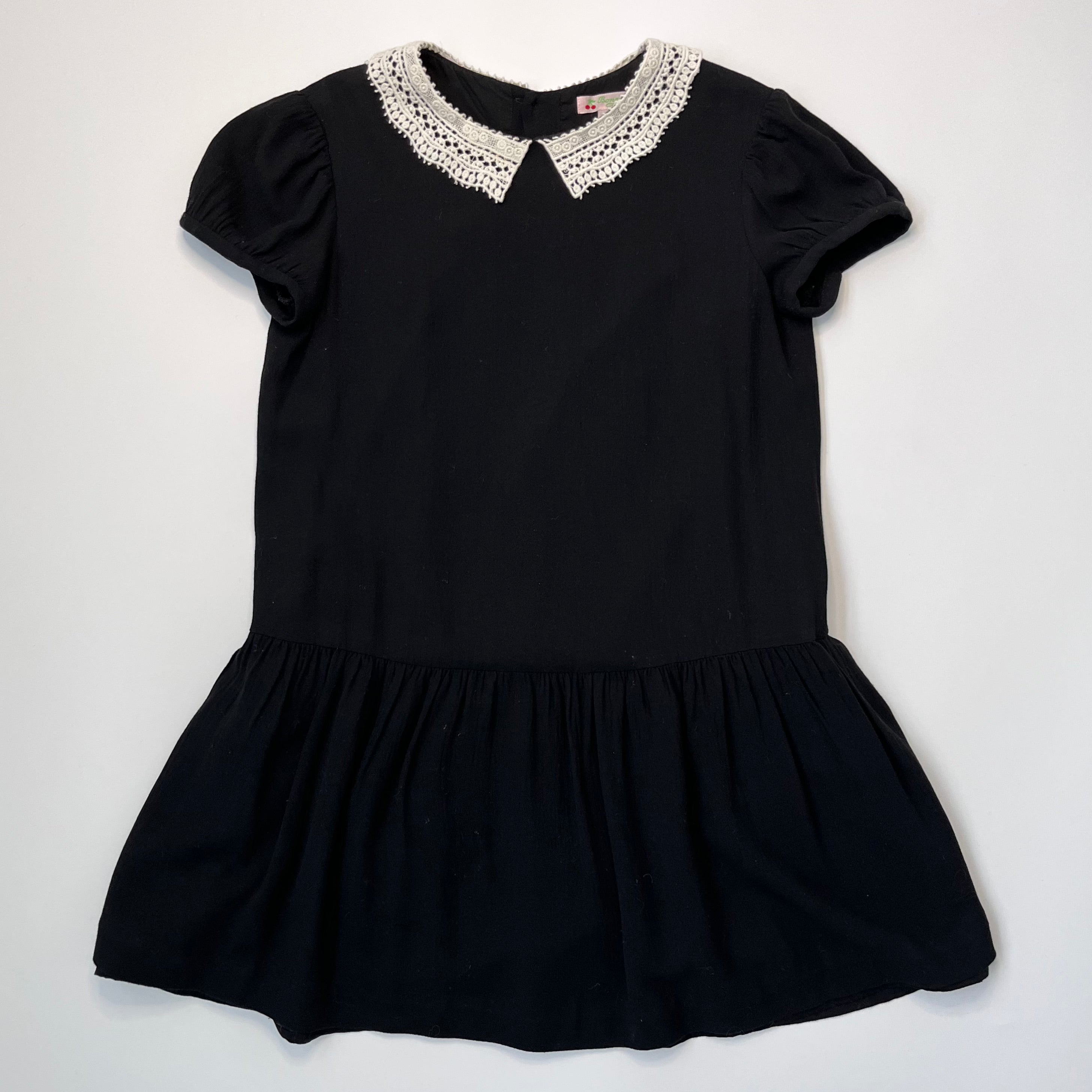 Bonpoint Black Crepe Dress With Crochet Collar: 10 Years