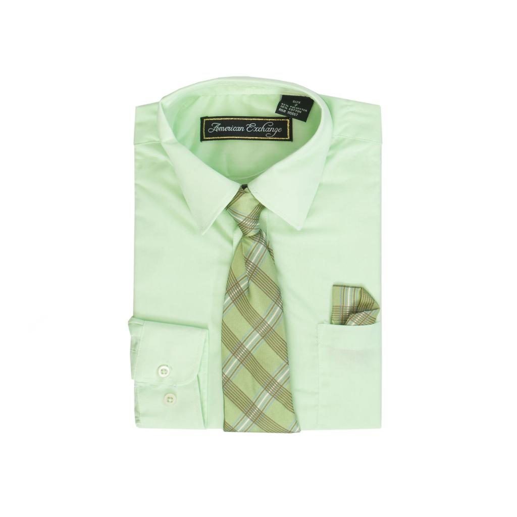 Boys Dress Shirt with Matching Tie and Hanky in Seige