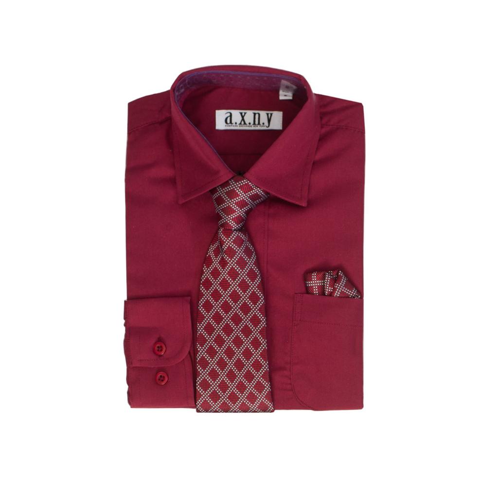 Boys Dress Shirt with Matching Tie and Hanky in Wine