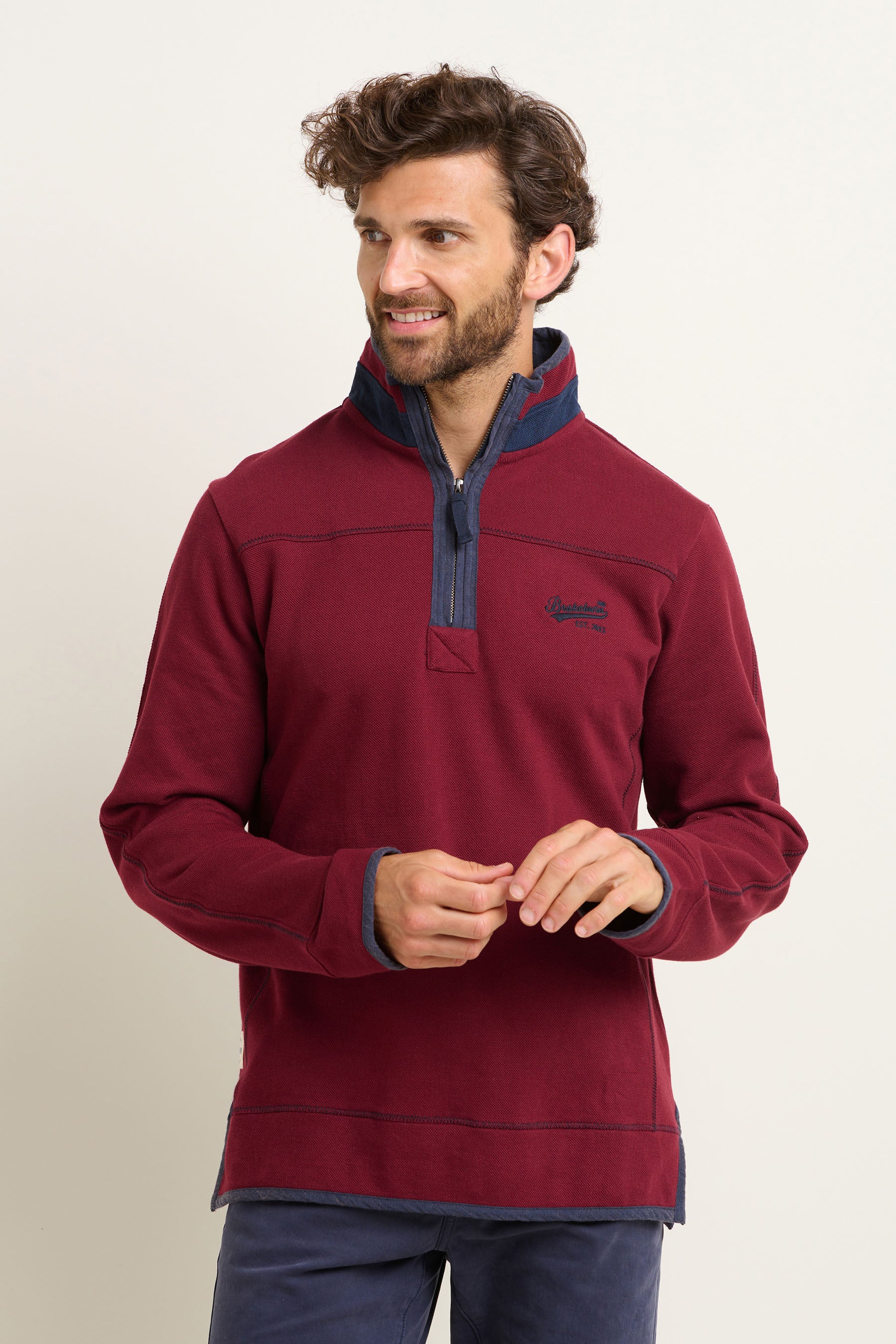 Burgundy Pique Quarter Zip Sweatshirt