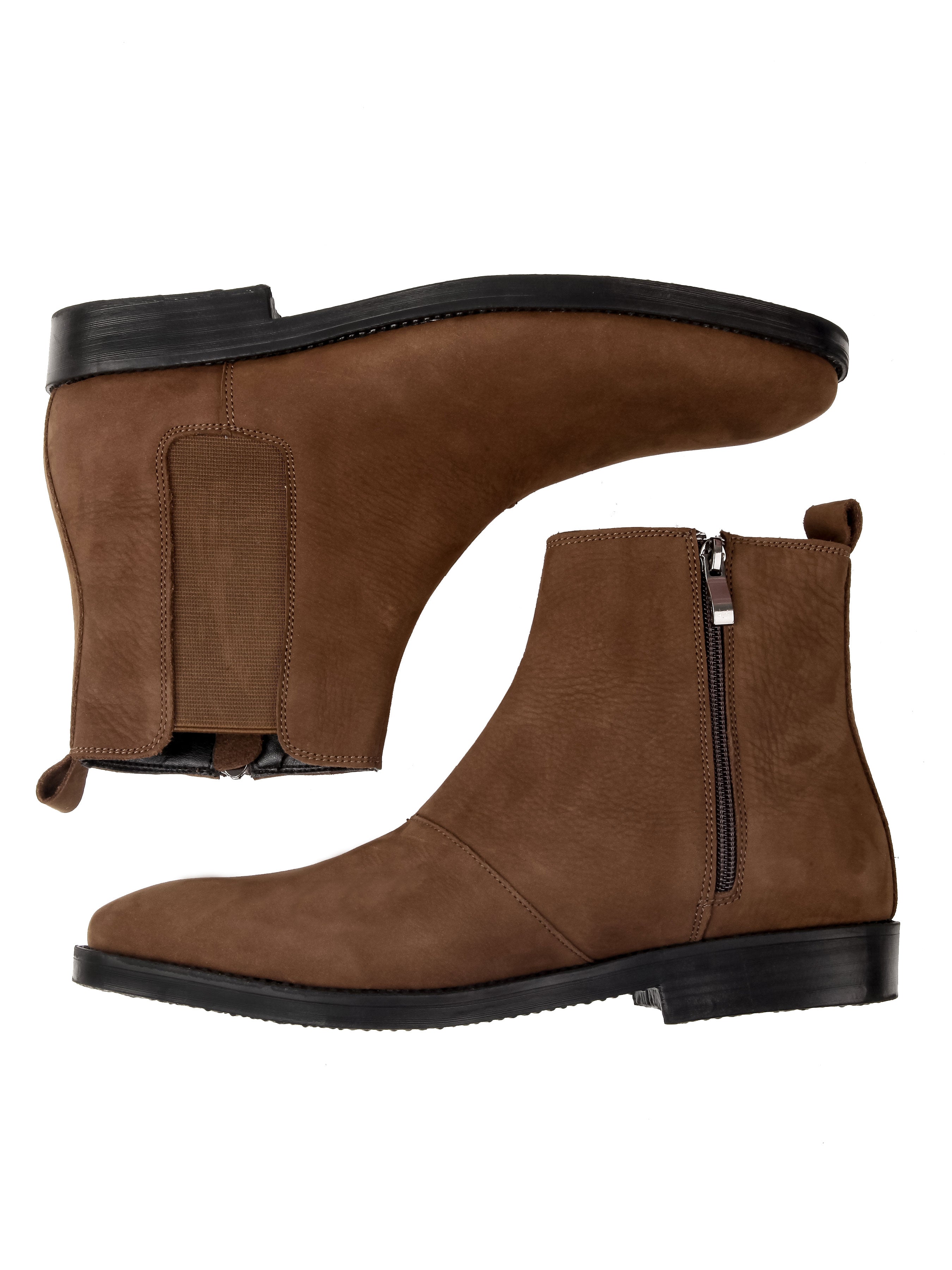 Chelsea Boots With Zipper - Brown Nubuck Leather (Crepe Sole)