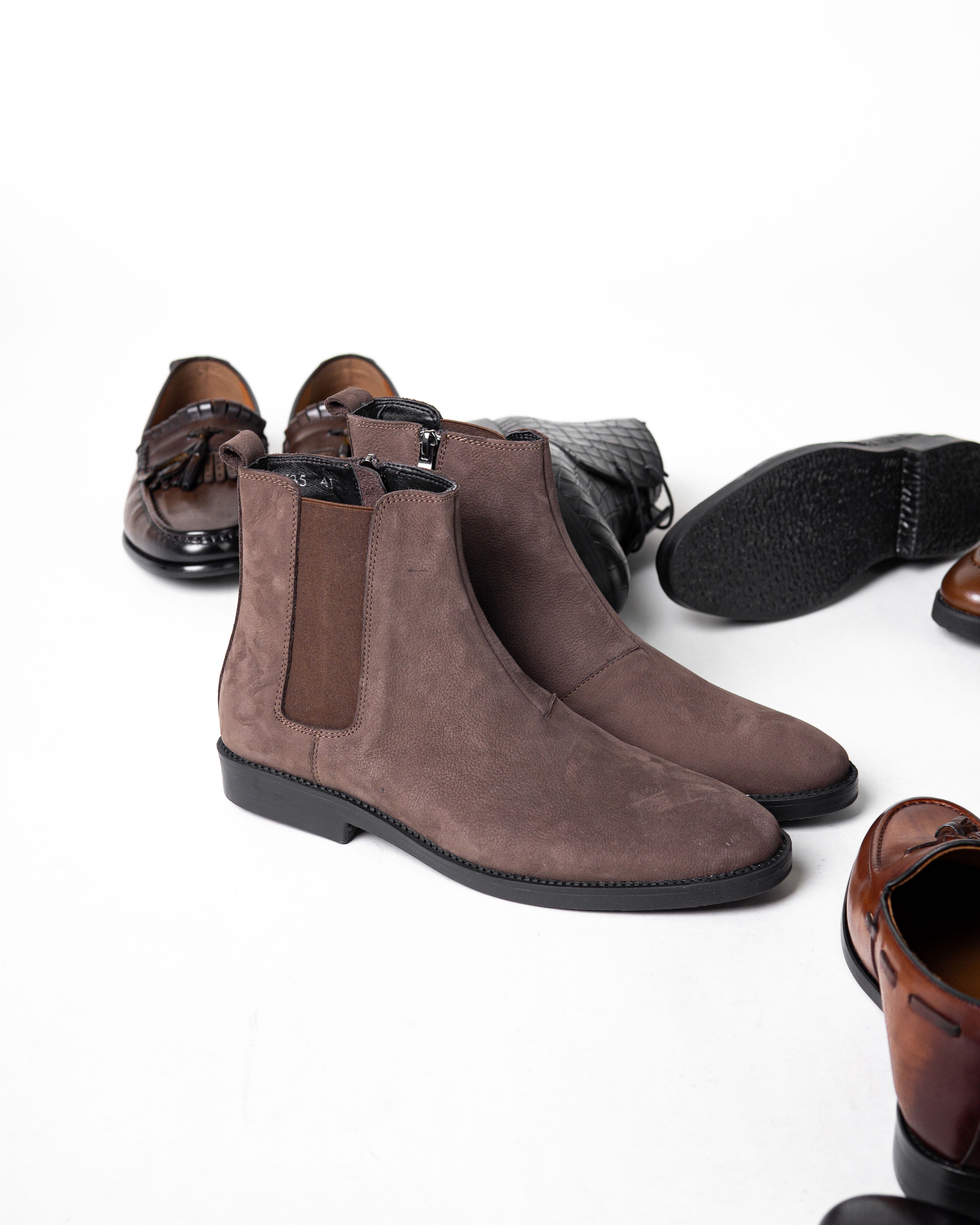 Chelsea Boots With Zipper - Coffee Nubuck Leather (Crepe Sole)