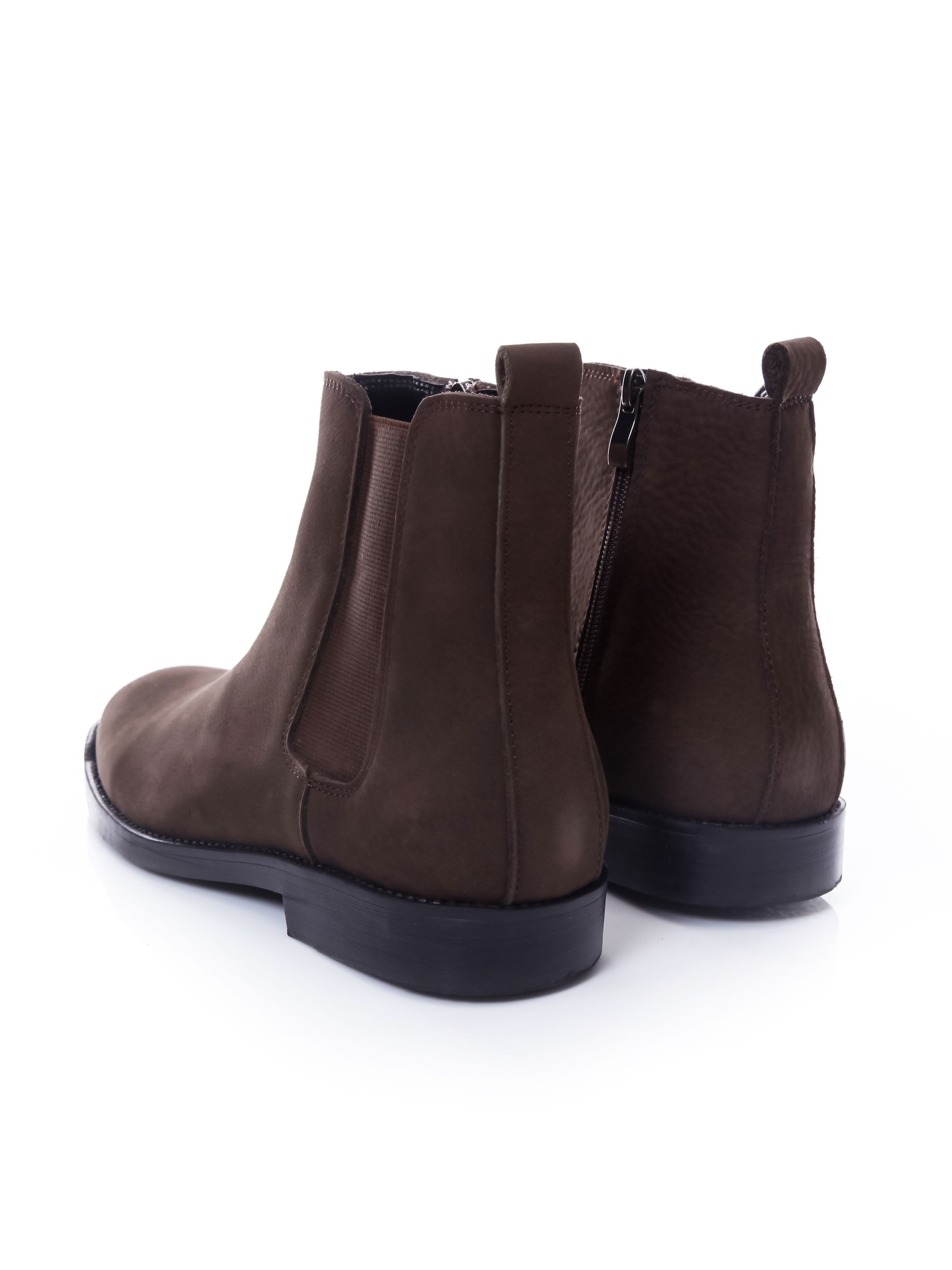 Chelsea Boots With Zipper - Coffee Nubuck Leather (Crepe Sole)