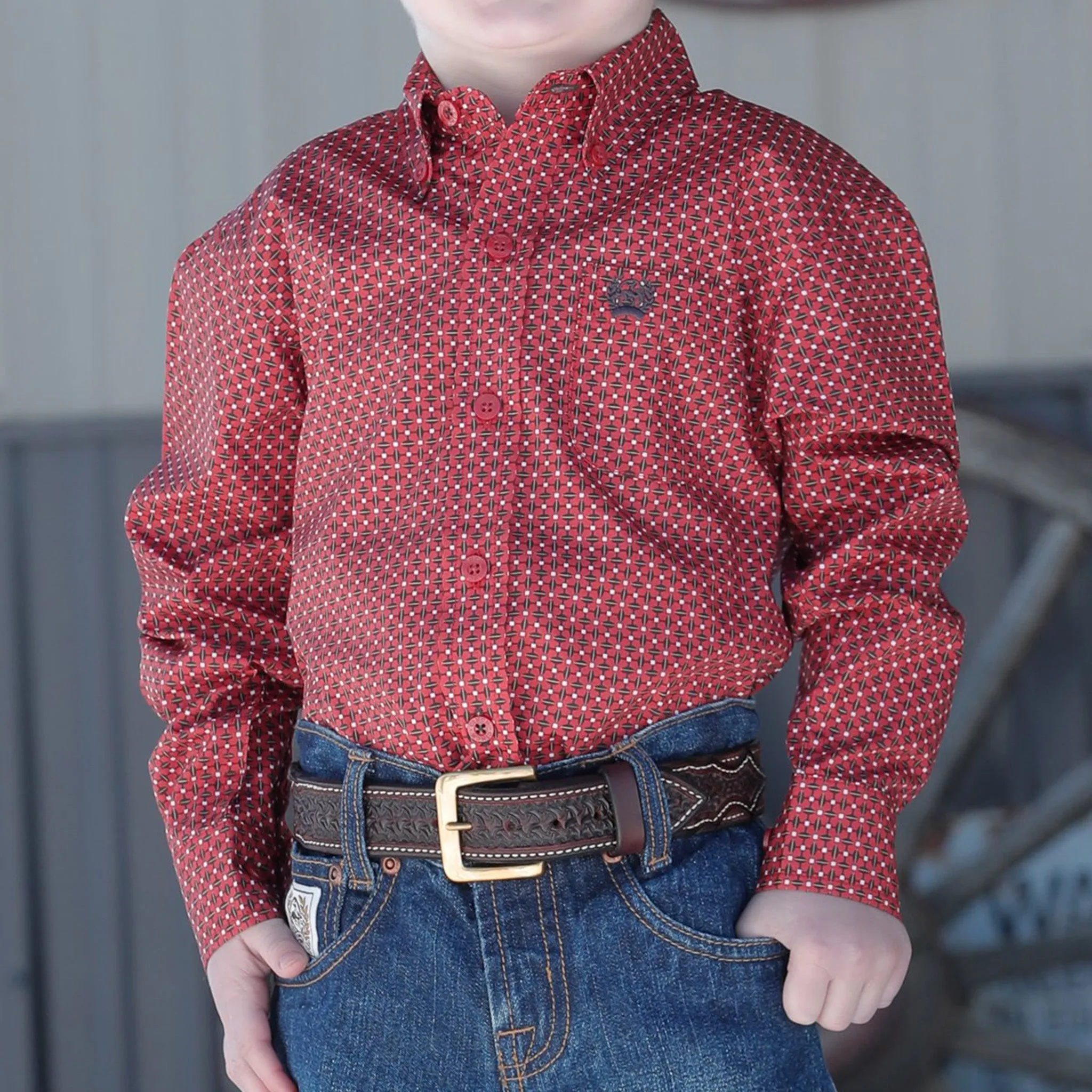 Cinch Toddler Red Geo Print Shirt