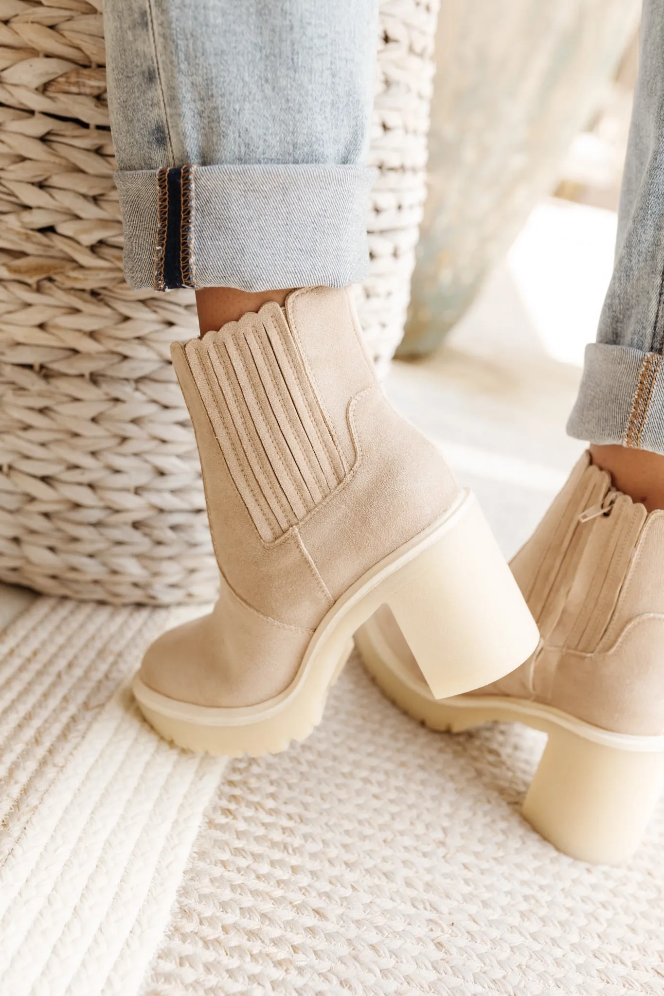 Cream Suede Chunky Ankle Boot