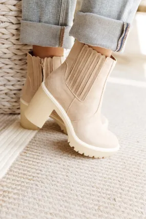 Cream Suede Chunky Ankle Boot