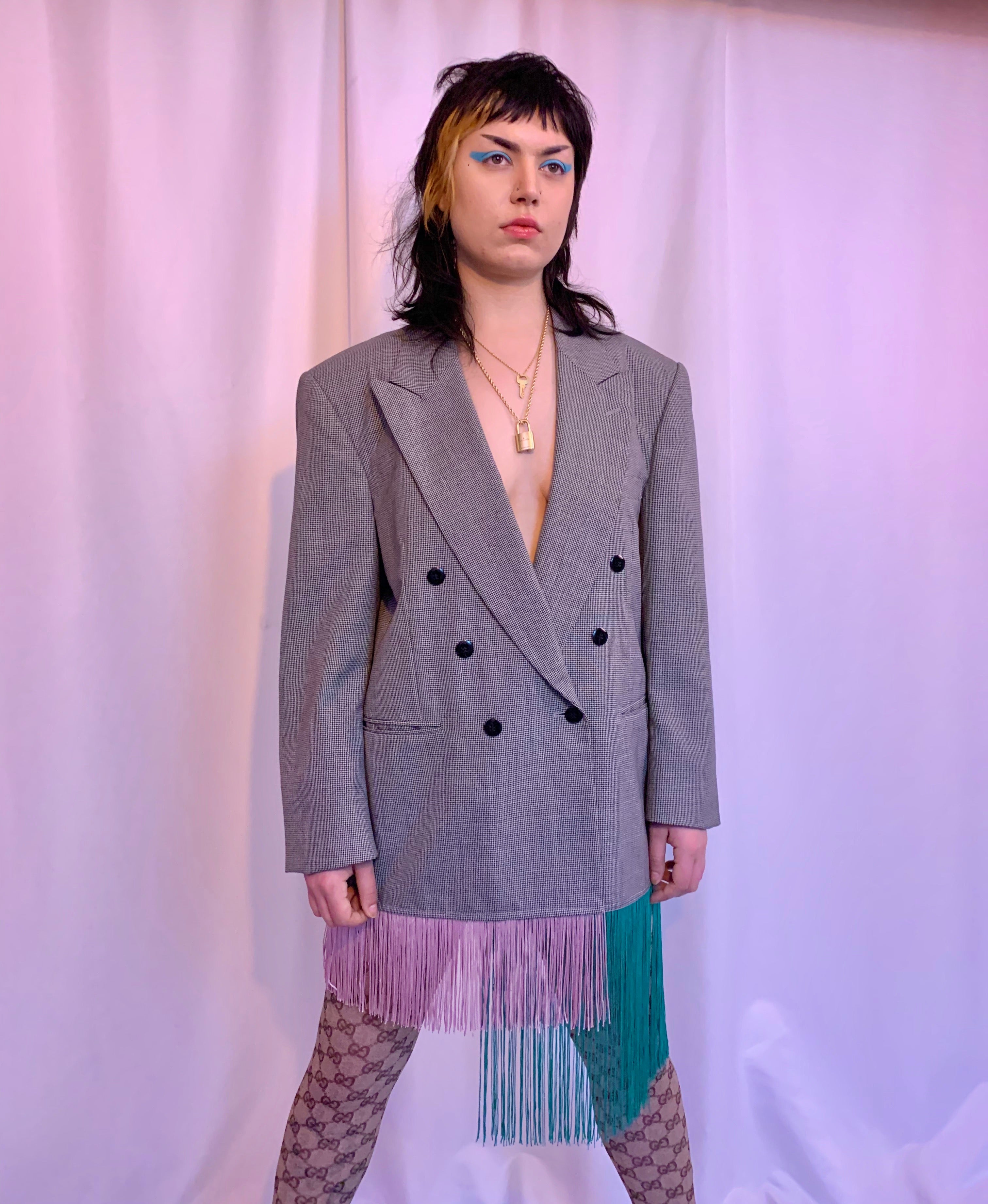 Custom asymmetrical fringe blazer