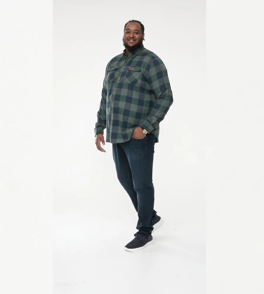 D555 Big Mens Long Sleeve Check Overshirt With Two Patch Pockets (GARFIELD)