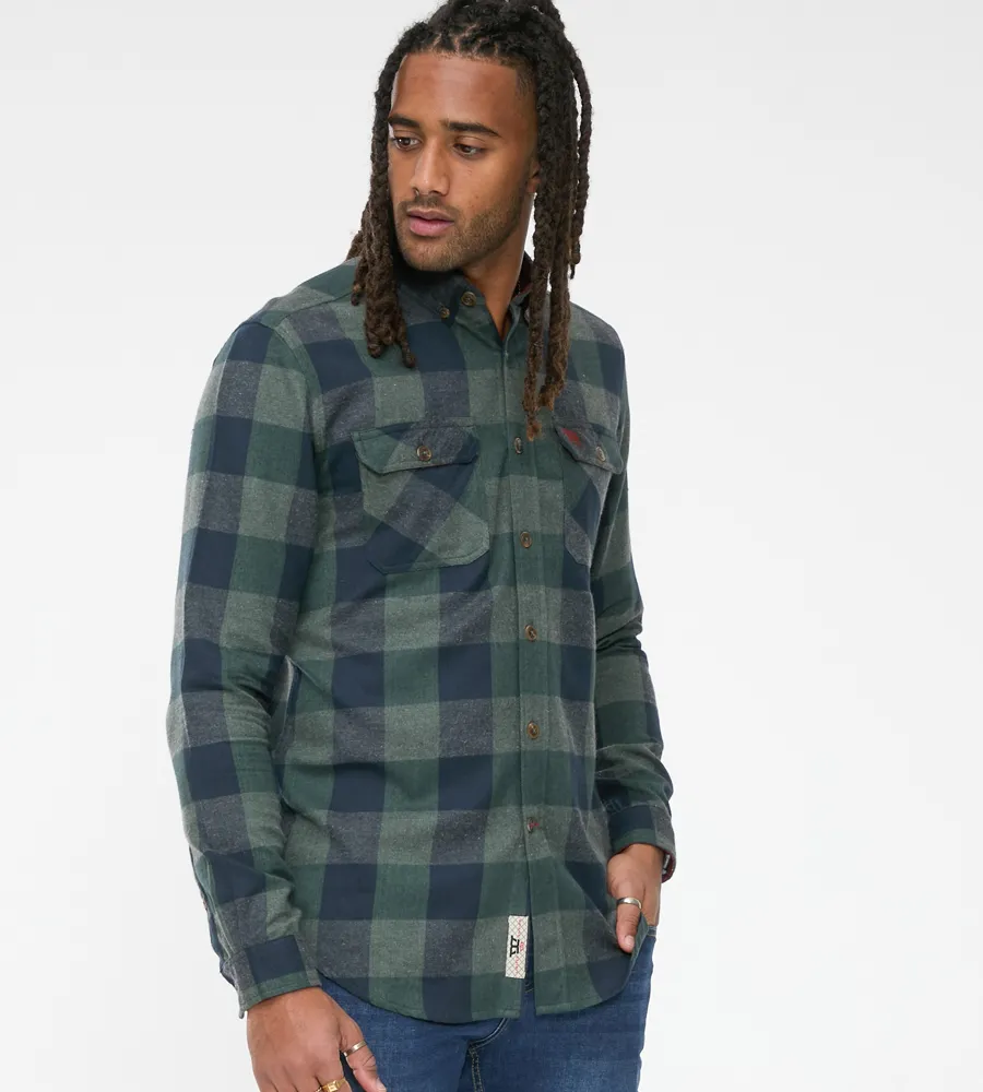 D555 Mens Long Sleeve Check Overshirt With Two Patch Pockets (GARFIELD)