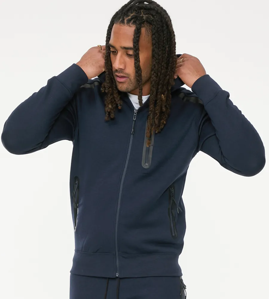 D555 Tall Mens Navy Hoodie With Reversed Zips (GABRIEL)