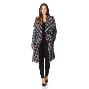 De La Creme - Womens Dogtooth Grey Duster Coat