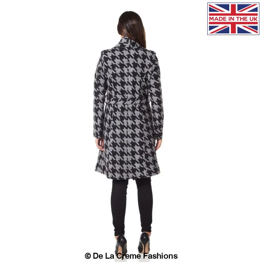 De La Creme - Womens Dogtooth Grey Duster Coat