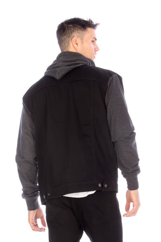 DENIM JACKET WITH HOOD - BLACK