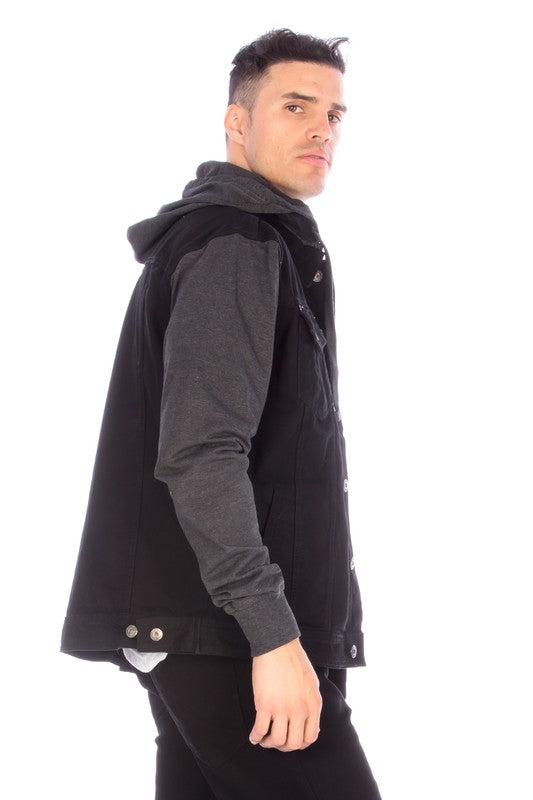 DENIM JACKET WITH HOOD - BLACK