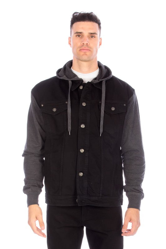 DENIM JACKET WITH HOOD - BLACK