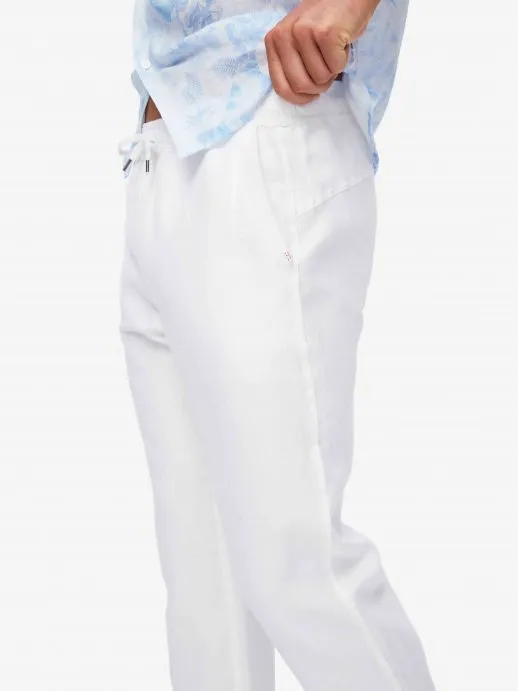 DEREK ROSE Sydney Linen White Pants