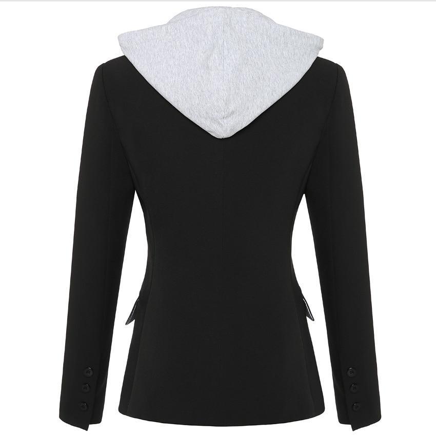 Detachable Hooded Blazer Women - Casual - Plain-Solid