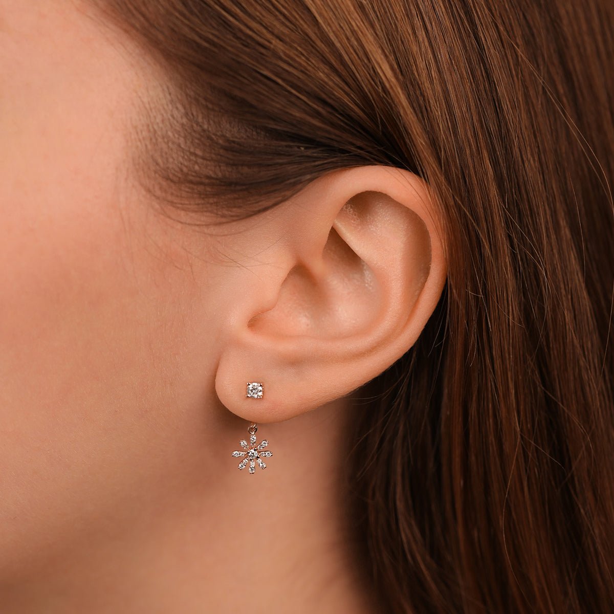 Diamond Flower Ear Jackets & Studs