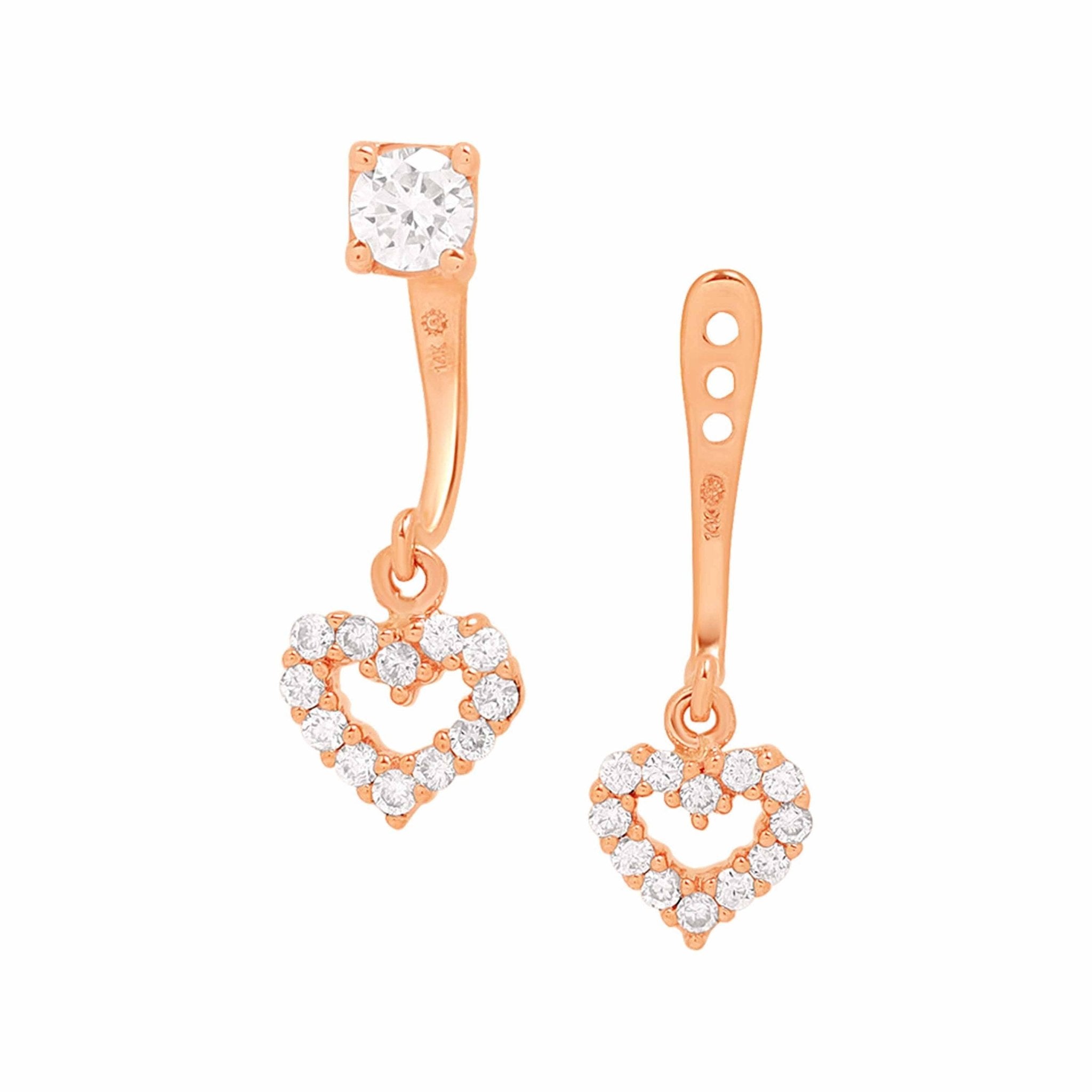 Diamond Heart Ear Jackets & Studs