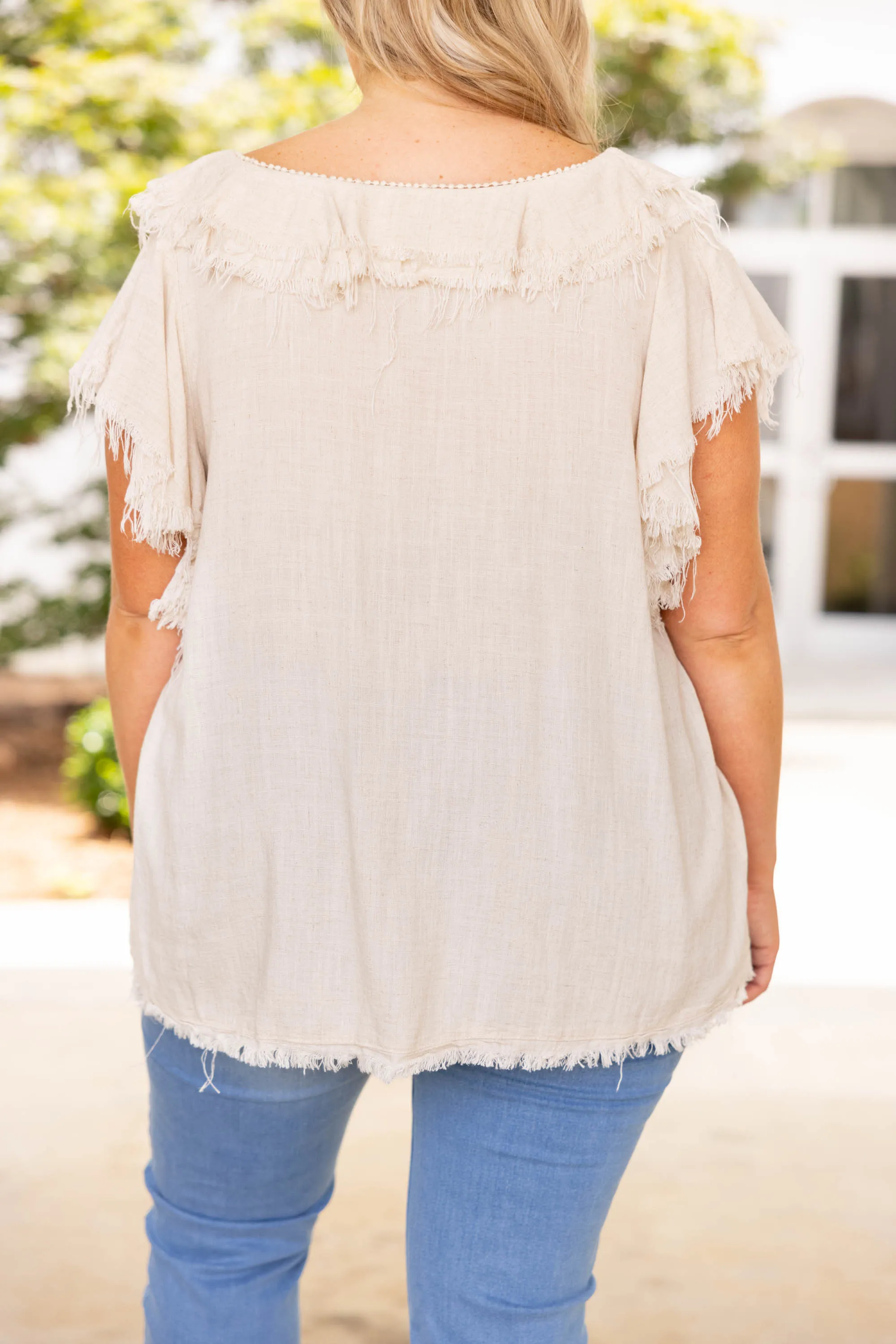 Dreaming Of A Fringe Moment Top, Oatmeal