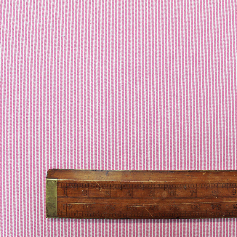 Dressmaking Cotton Denim Hickory Stripe - Pink and White