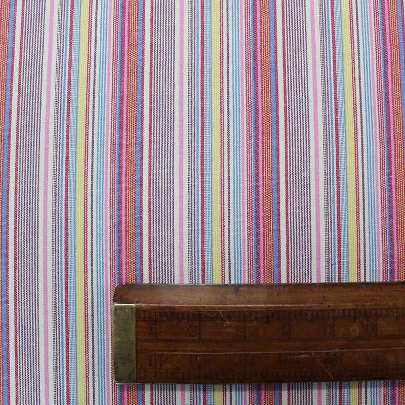 Dressmaking Cotton Denim Hickory Stripe - Pink Multi Coloured