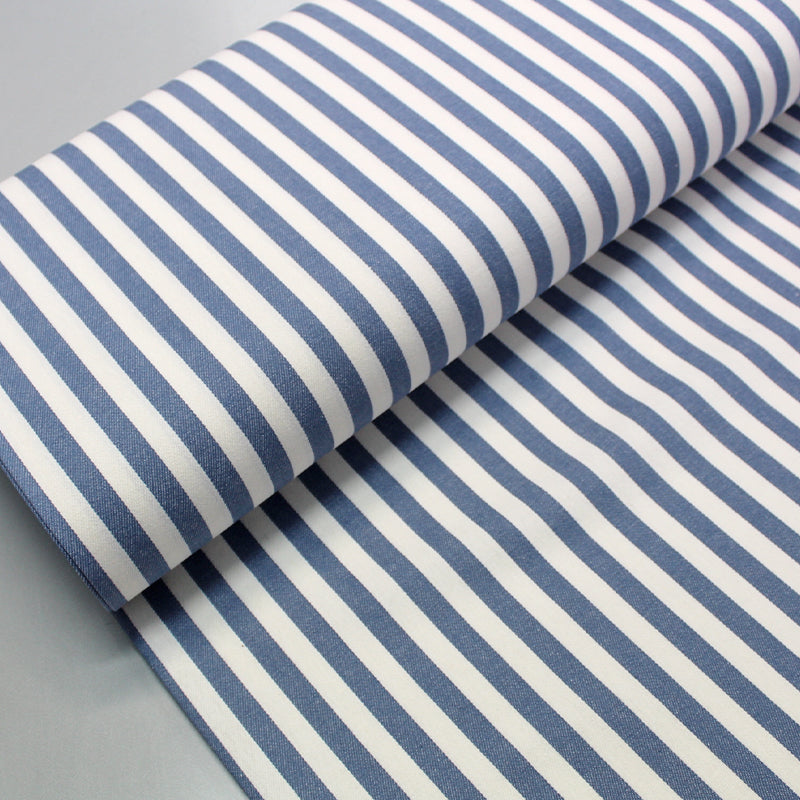 Dressmaking Cotton Twill - Medium Stripe - Denim Blue and White