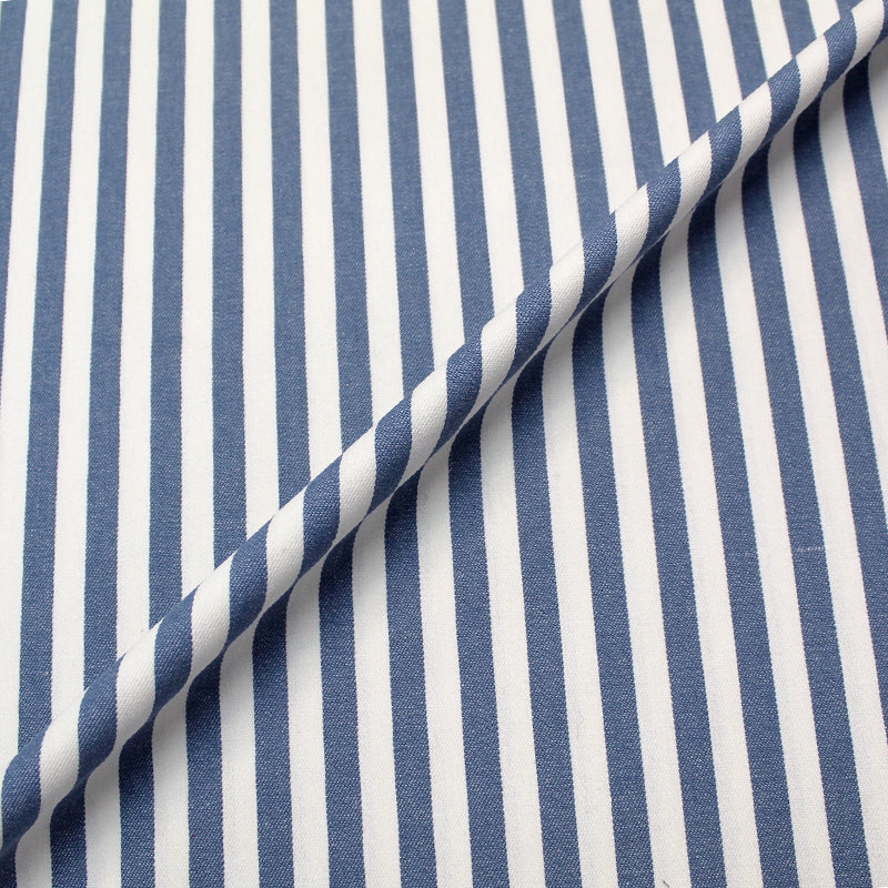 Dressmaking Cotton Twill - Medium Stripe - Denim Blue and White